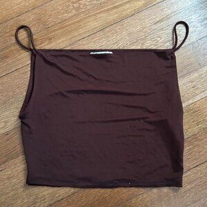 reformation brown silky cowl drapey square neck 90s crop top